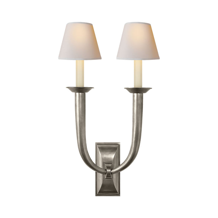 French Deco Horn Double Wall Light in Antique Nickel (Natural Paper).