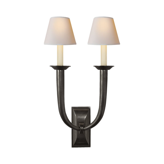 French Deco Horn Double Wall Light in Bronze (Natural Paper).