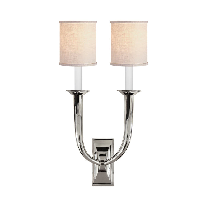 French Deco Horn Double Wall Light in Polished Nickel (5-Inch Linen).
