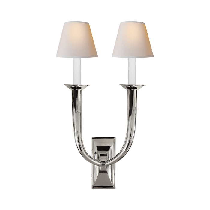 French Deco Horn Double Wall Light in Polished Nickel (Natural Paper).