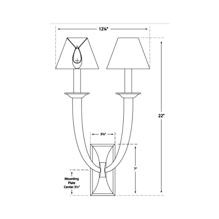 French Deco Horn Double Wall Light - line drawing.