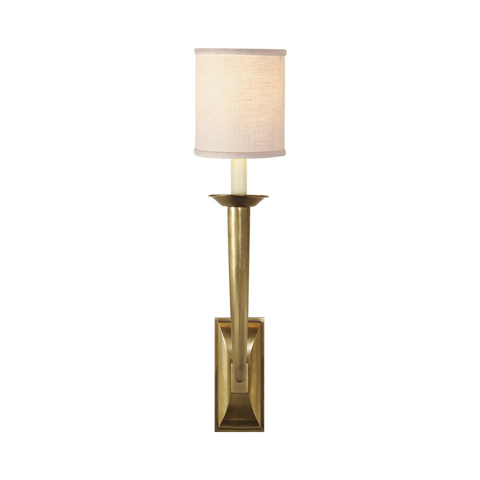French Deco Horn Wall Light in Hand-Rubbed Antique Brass.