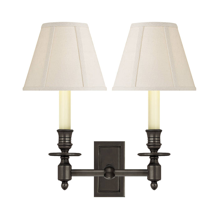 French Double Library Wall Light in Bronze/B Linen Shade.