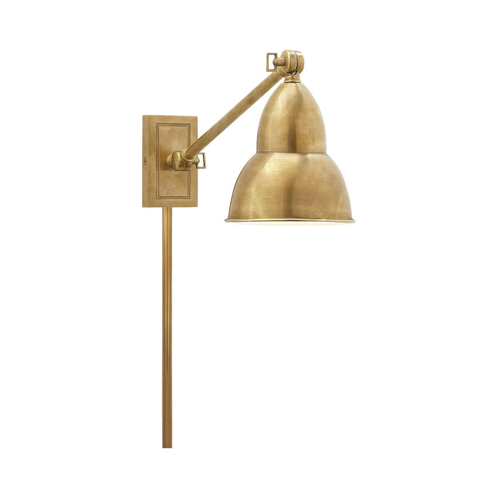 French Library Arm LED Wall Light in Hand-Rubbed Antique Brass.