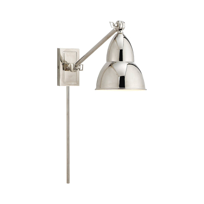 French Library Arm LED Wall Light in Polished Nickel.