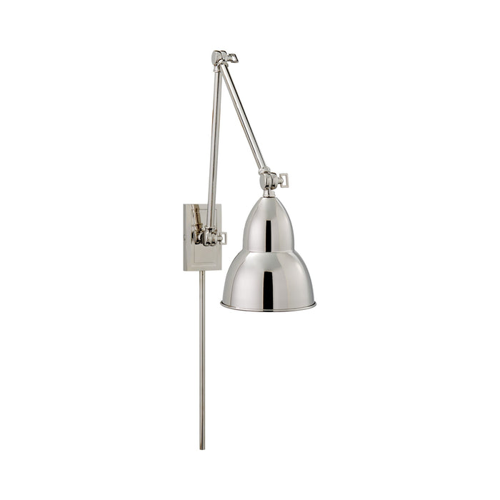 French Library Double Arm LED Wall Light in Polished Nickel.
