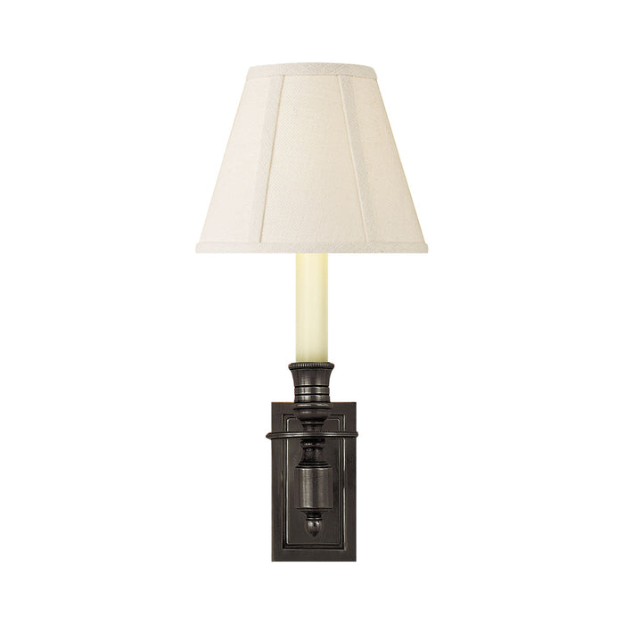 French Library Wall Light in Bronze/Linen Shade.