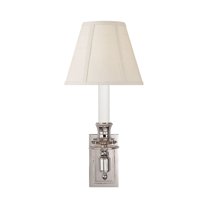 French Library Wall Light in Polished Nickel/Linen Shade.