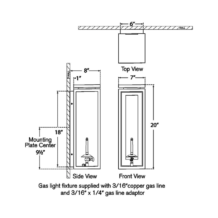 Fresno 3/4 Outdoor Gas Wall Light - line drawing.