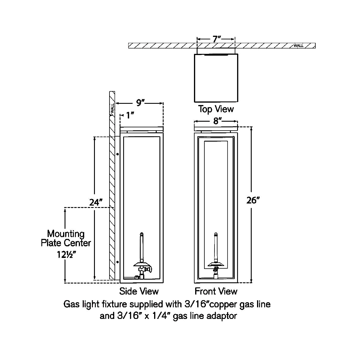 Fresno 3/4 Outdoor Gas Wall Light - line drawing.