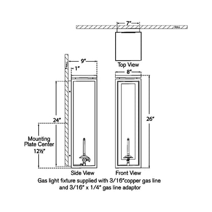 Fresno 3/4 Outdoor Gas Wall Light - line drawing.