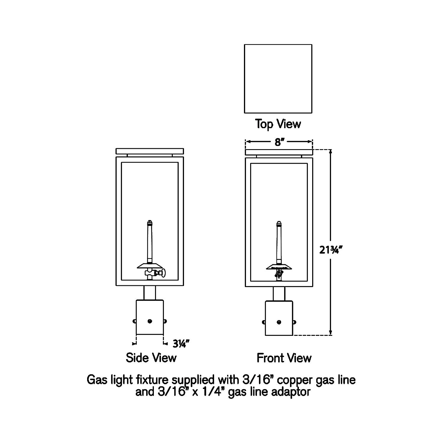 Fresno Outdoor Gas Post Light - line drawing.