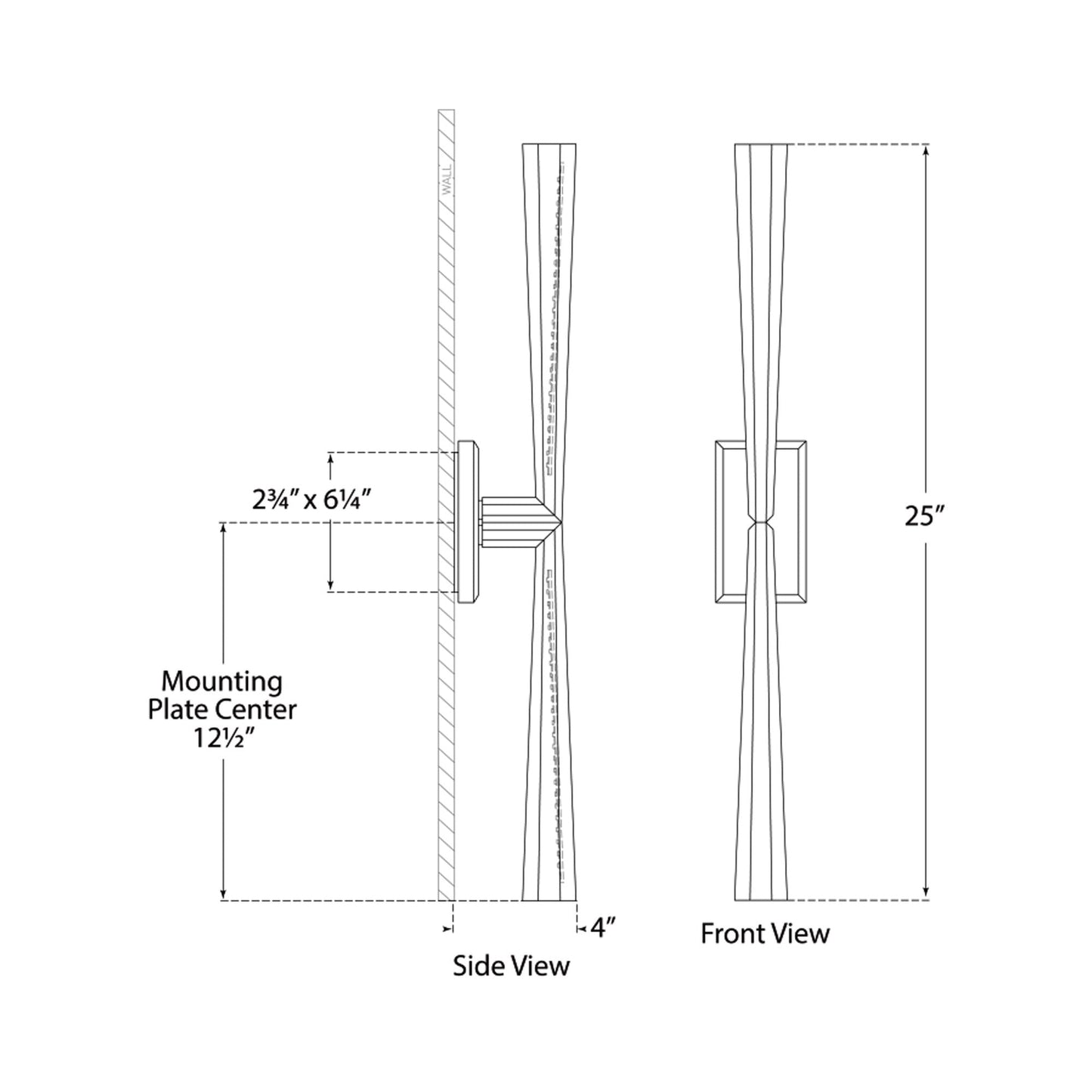 Galahad LED Linear Wall Light - line drawing.