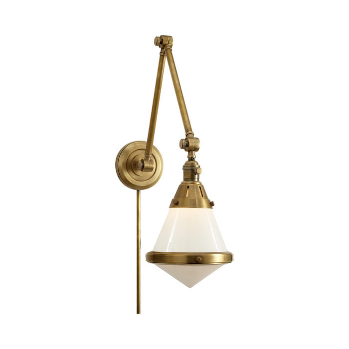 Gale Library Wall Light in Hand-Rubbed Antique Brass/White Glass.