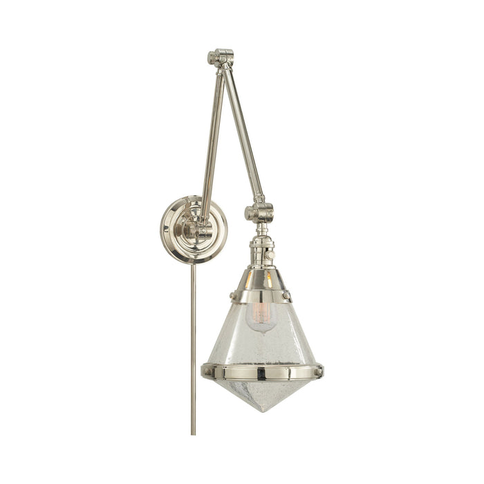 Gale Library Wall Light in Polished Nickel/Seeded Glass.