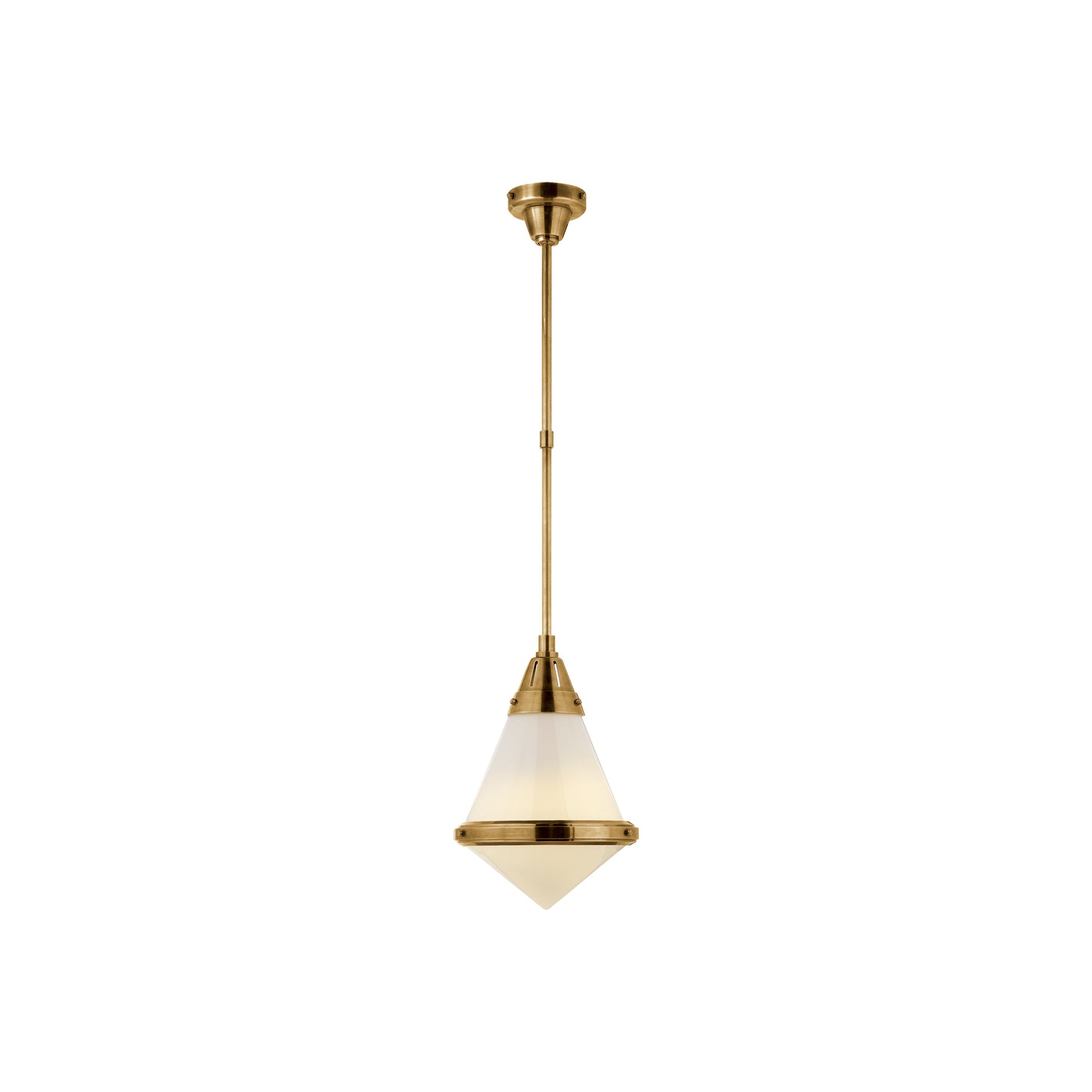 Gale Pendant Light in Hand-Rubbed Antique Brass/White Glass (Small).