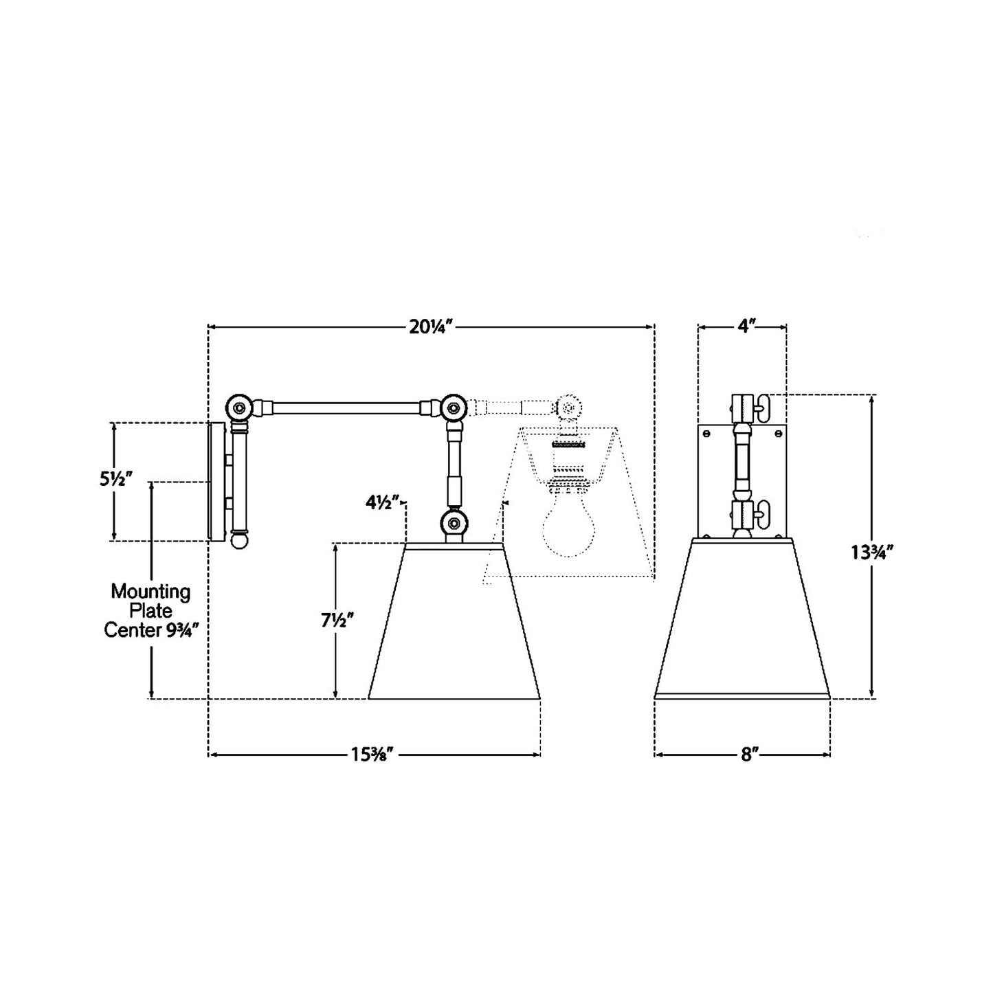 Graves Pivoting Wall Light - line drawing.