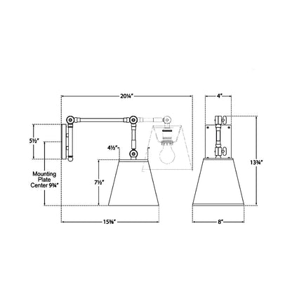 Graves Pivoting Wall Light - line drawing.