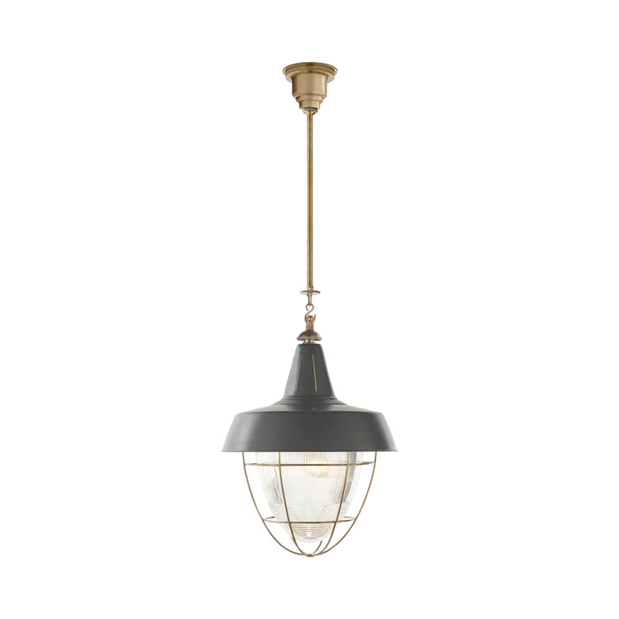Henry Industrial Pendant Light in Hand-Rubbed Antique Brass/Green.