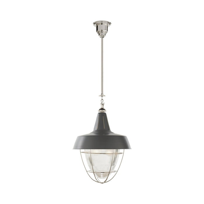 Henry Industrial Pendant Light in Polished Nickel/Green.