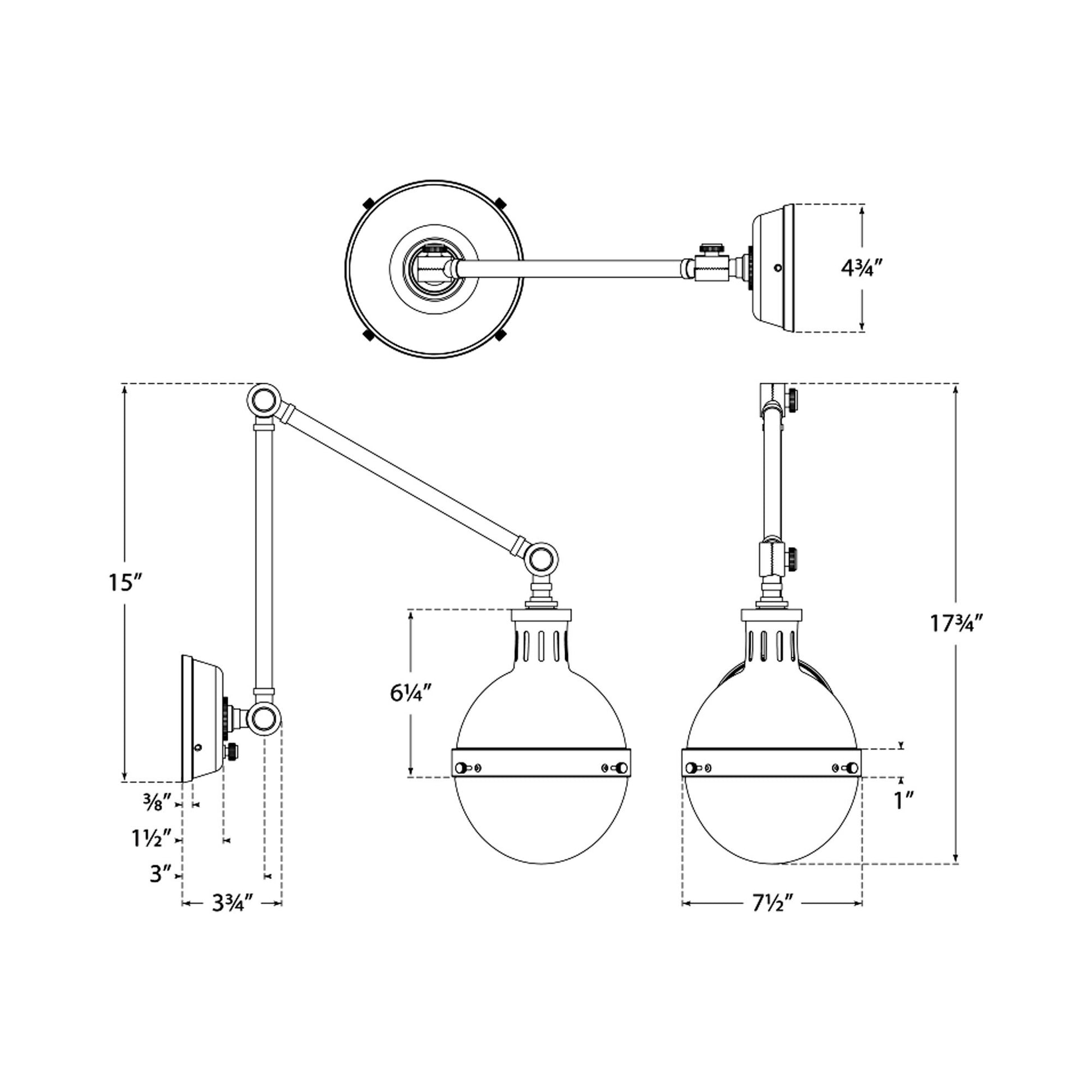 Hicks Adjustable Wall Light - line drawing.