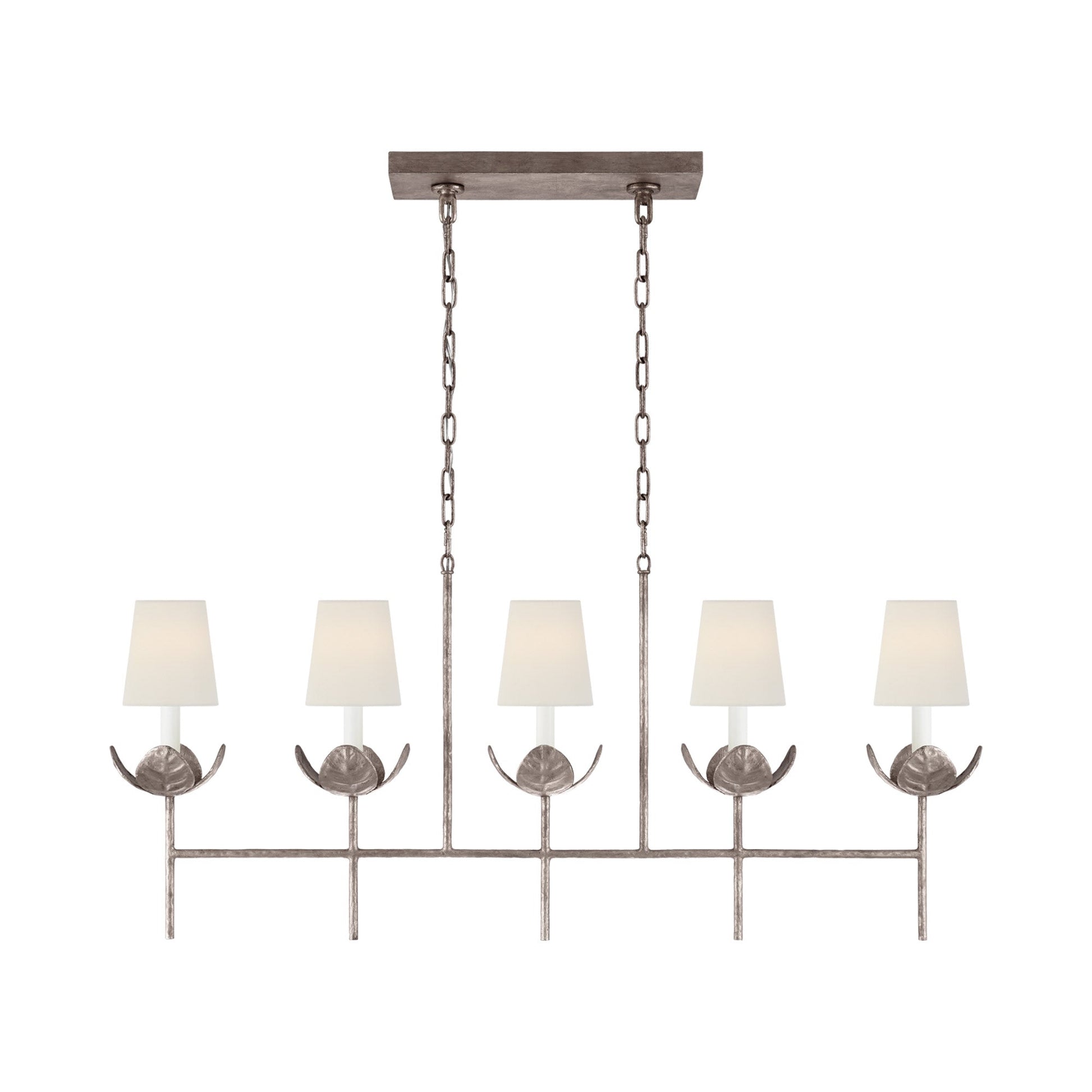 Illana Linear Chandelier in Burnished Silver Leaf (With Shade).