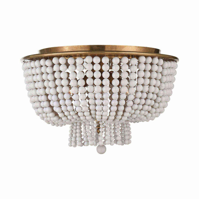 Jacqueline Flush Mount Ceiling Light in Hand-Rubbed Antique Brass/White Acrylic.
