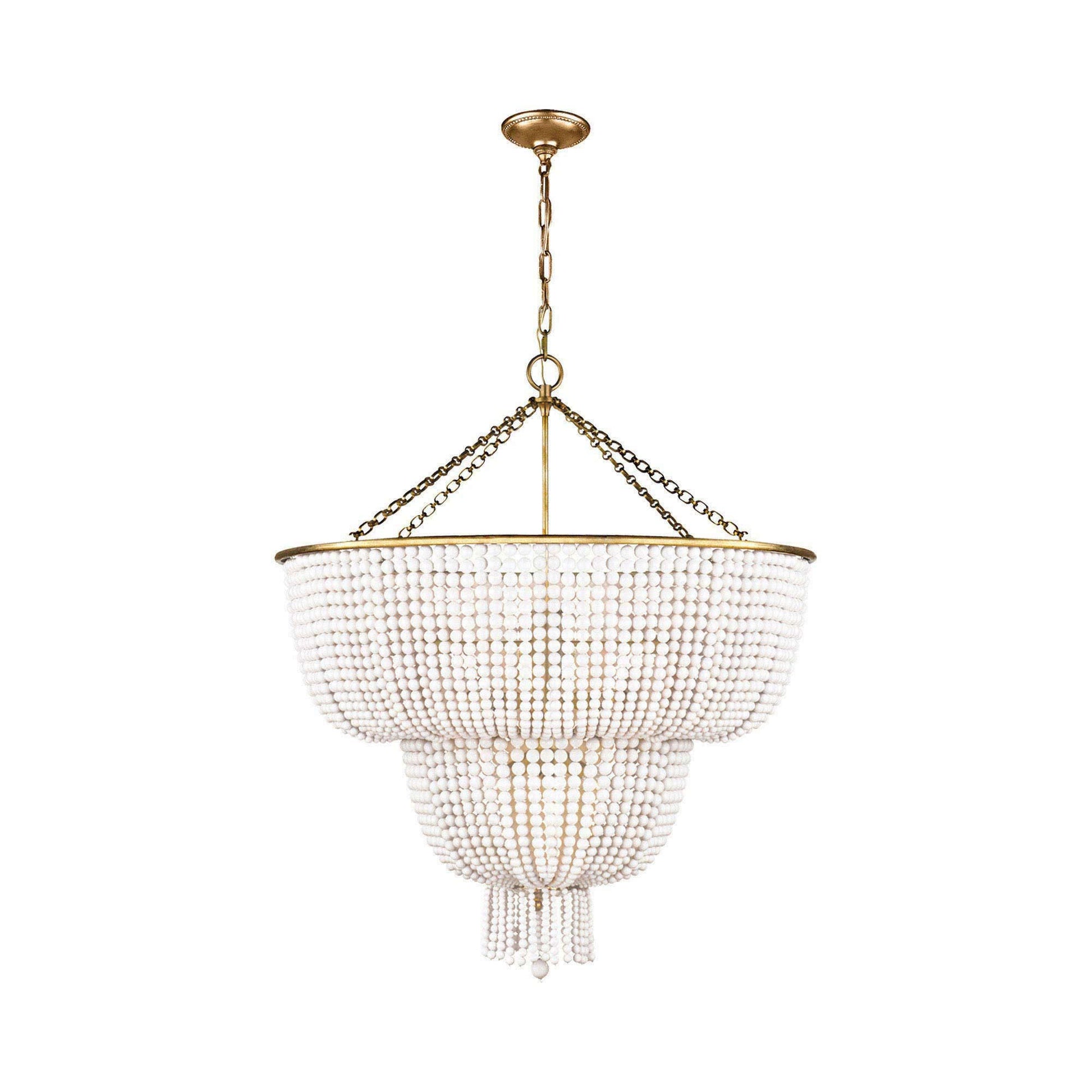 Jacqueline Two-Tier Chandelier in Hand-Rubbed Antique Brass/White Acrylic.