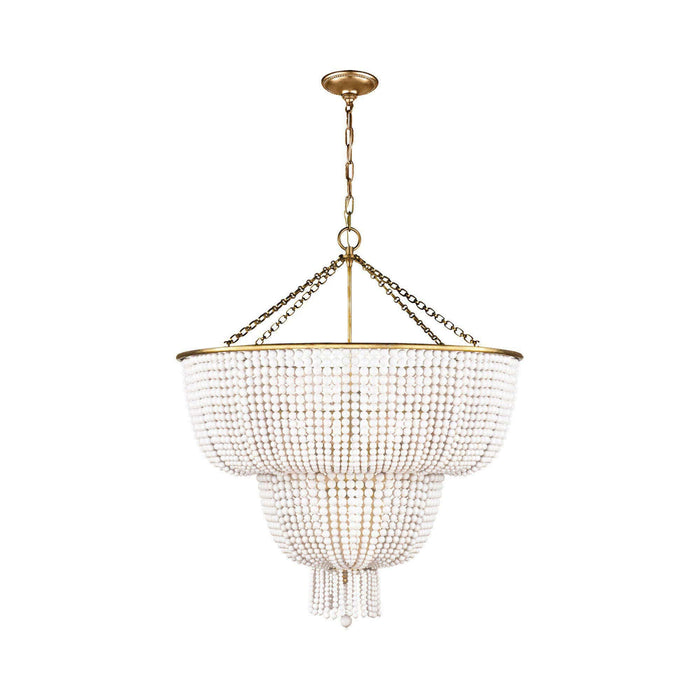 Jacqueline Two-Tier Chandelier in Hand-Rubbed Antique Brass/White Acrylic.