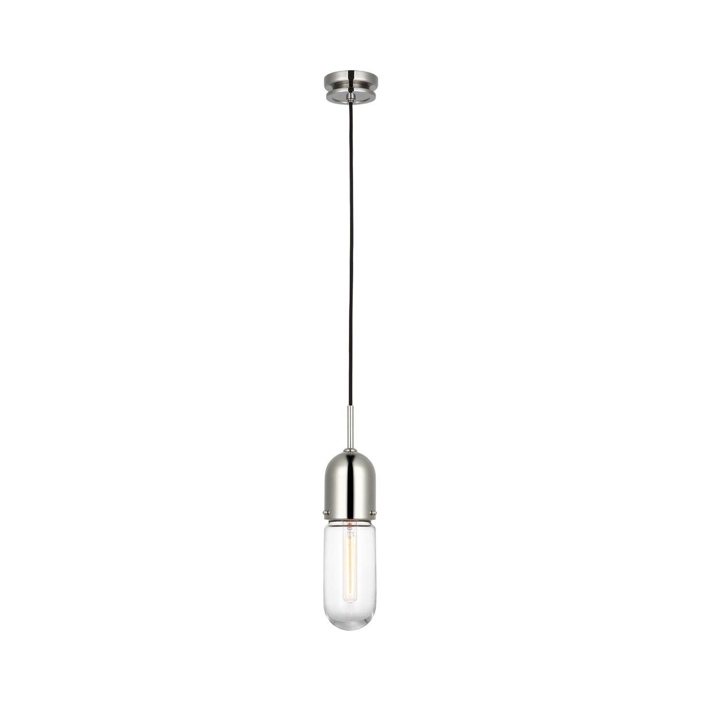 Junio LED Mini Pendant Light in Polished Nickel/Clear Glass.