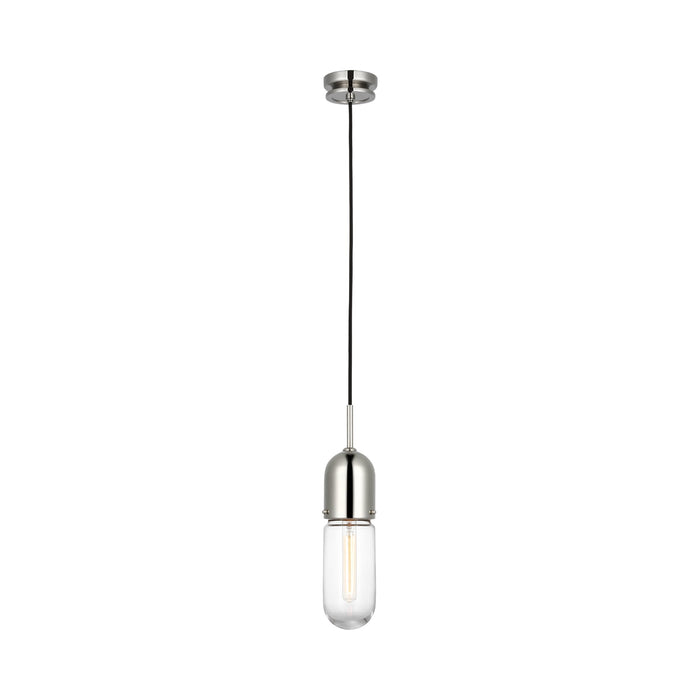 Junio LED Mini Pendant Light in Polished Nickel/Clear Glass.