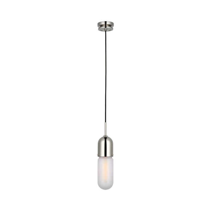 Junio LED Mini Pendant Light in Polished Nickel/Frosted Glass.