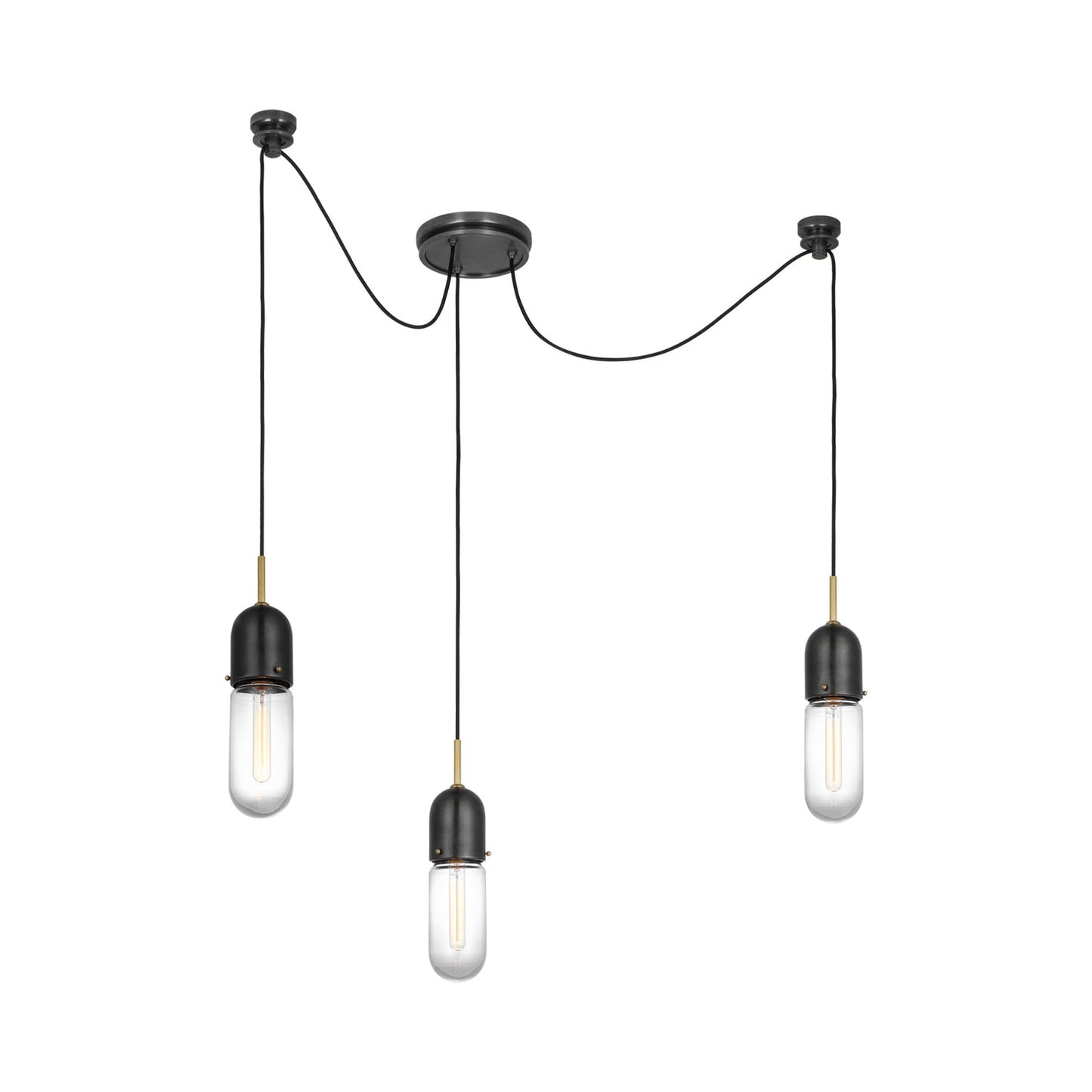 Junio LED Multi Light Pendant Light in Bronze/Brass/Clear Glass (3-Light).