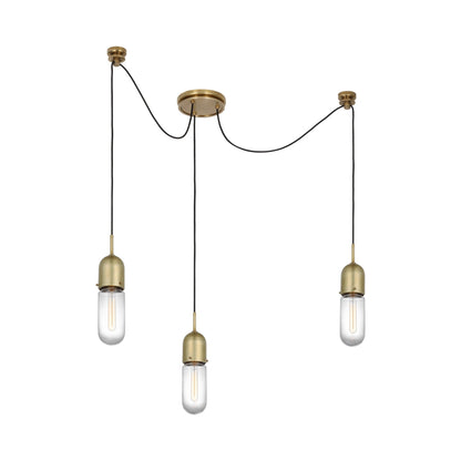 Junio LED Multi Light Pendant Light in Hand-Rubbed Antique Brass/Clear Glass (3-Light).