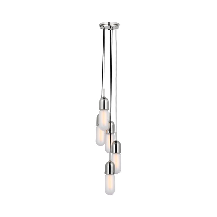 Junio LED Multi Light Pendant Light in Polished Nickel/Frosted Glass (5-Light).