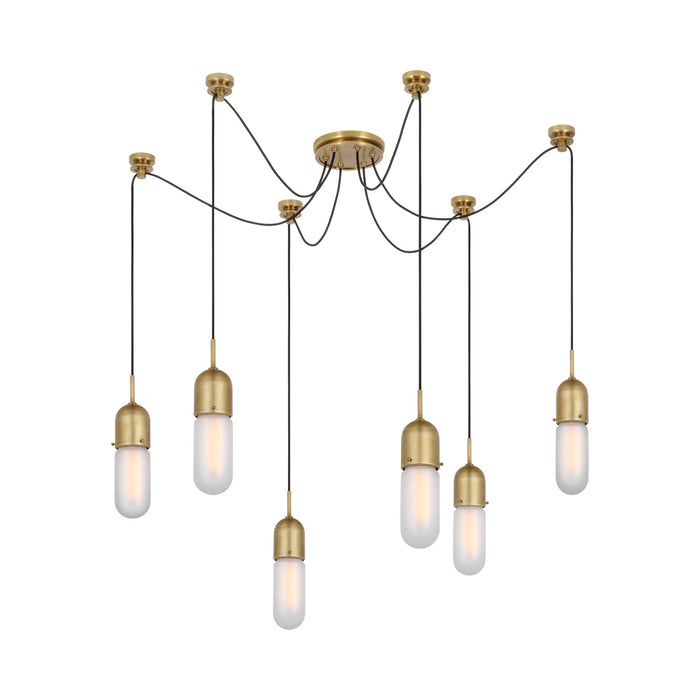 Junio LED Multi Light Pendant Light in Hand-Rubbed Antique Brass/Frosted Glass (6-Light).