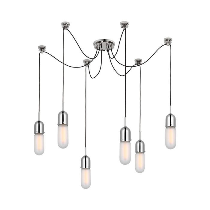 Junio LED Multi Light Pendant Light in Polished Nickel/Frosted Glass (6-Light).