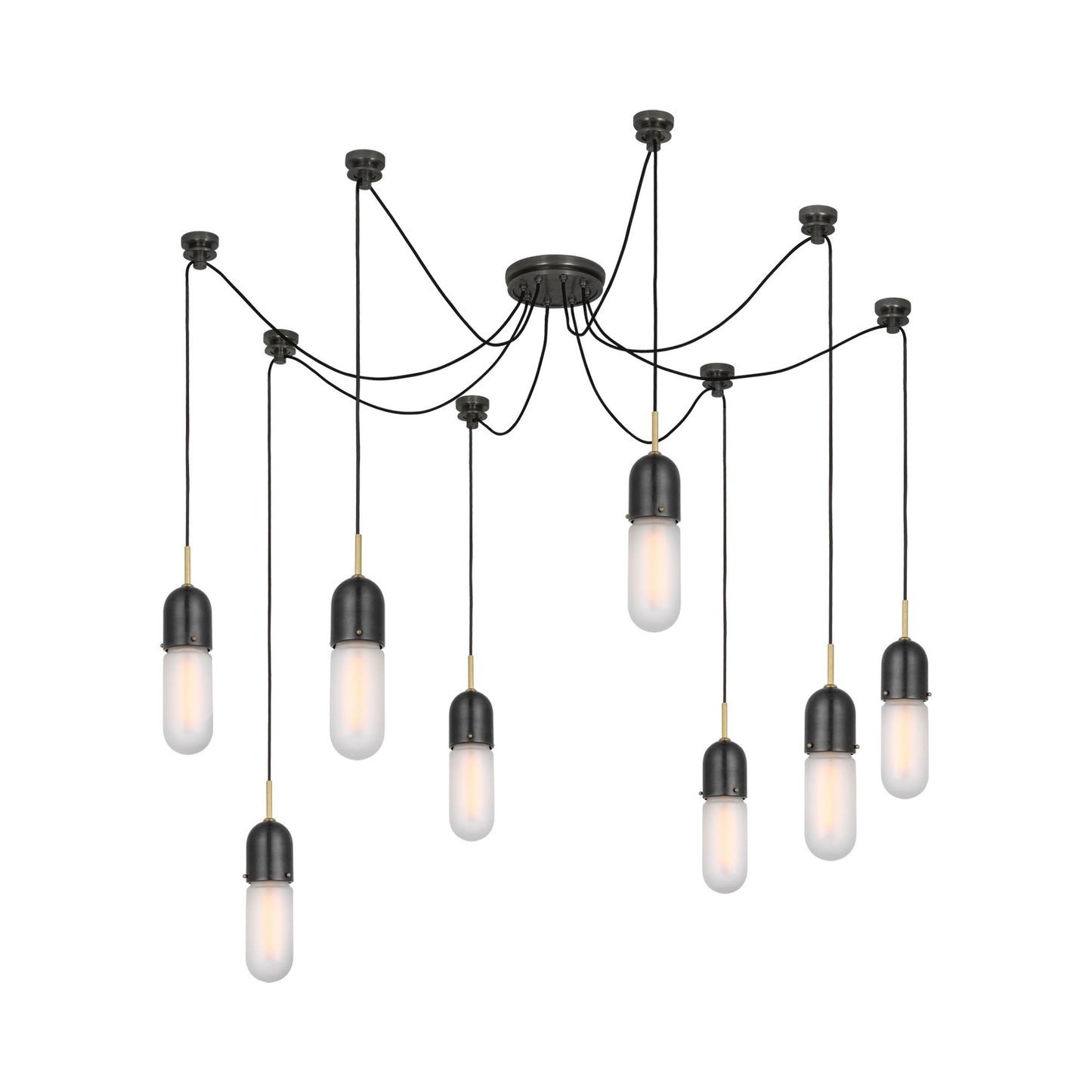 Junio LED Multi Light Pendant Light in Bronze/Brass/Frosted Glass (8-Light).