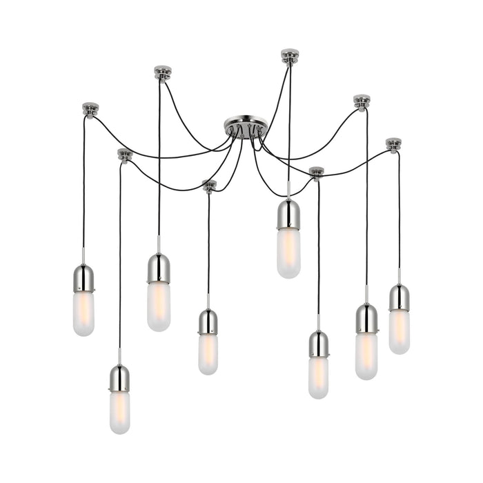 Junio LED Multi Light Pendant Light in Polished Nickel/Frosted Glass (8-Light).