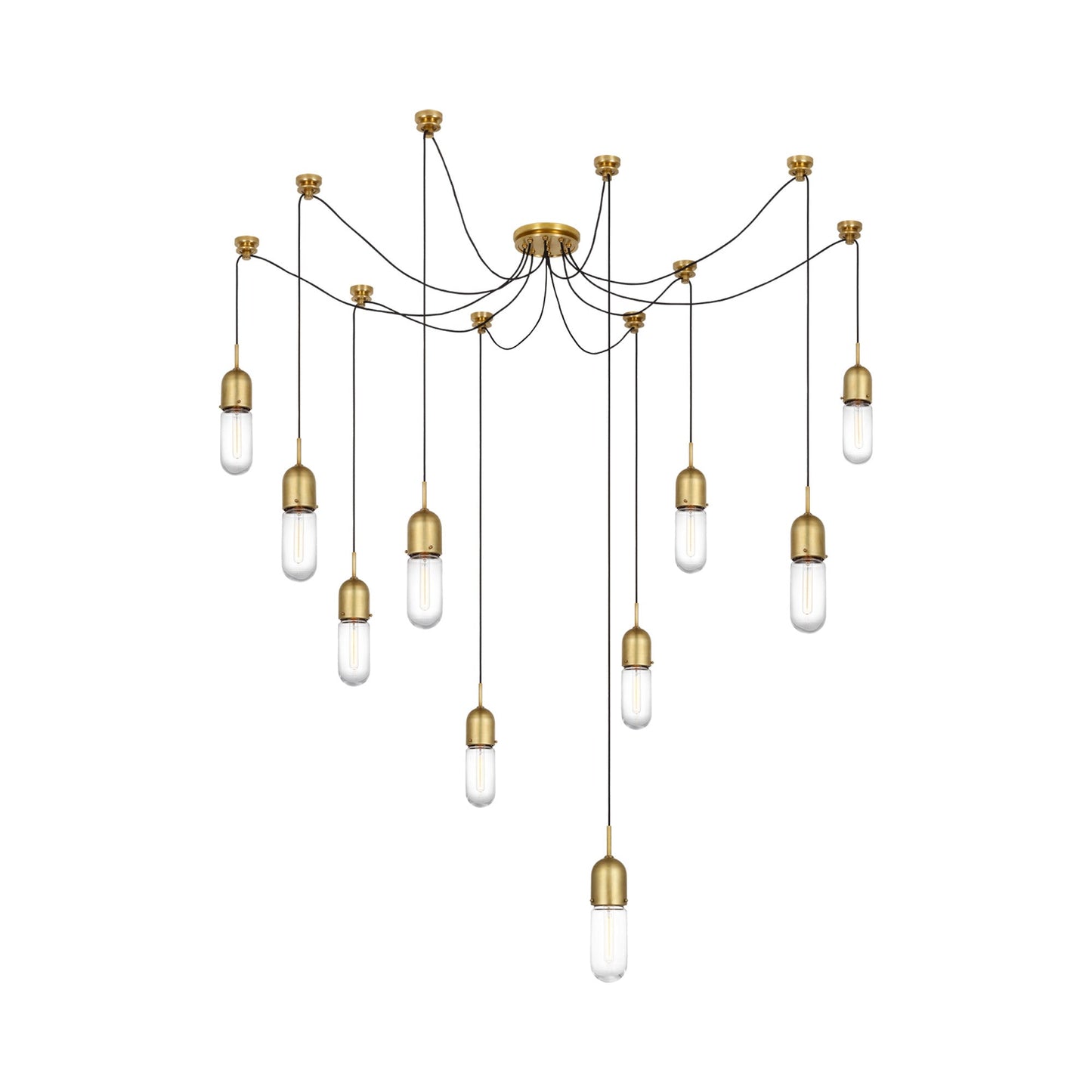 Junio LED Multi Light Pendant Light in Hand-Rubbed Antique Brass/Clear Glass (10-Light).