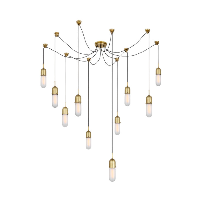 Junio LED Multi Light Pendant Light in Hand-Rubbed Antique Brass/Frosted Glass (10-Light).
