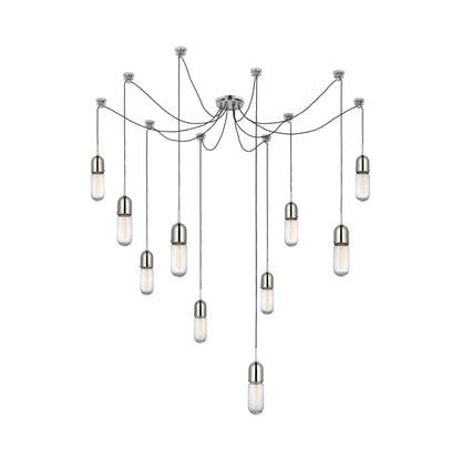 Junio LED Multi Light Pendant Light in Polished Nickel/Clear Glass (10-Light).