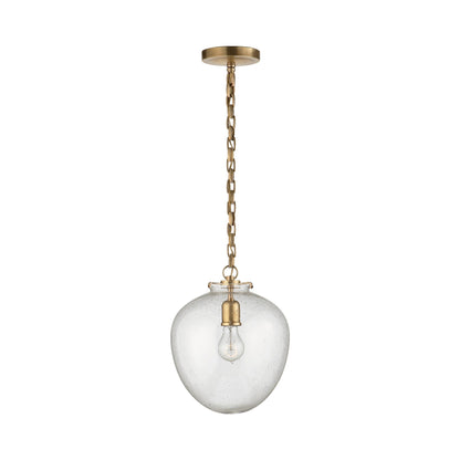Katie Acorn Pendant Light in Hand-Rubbed Antique Brass/Seeded Glass.