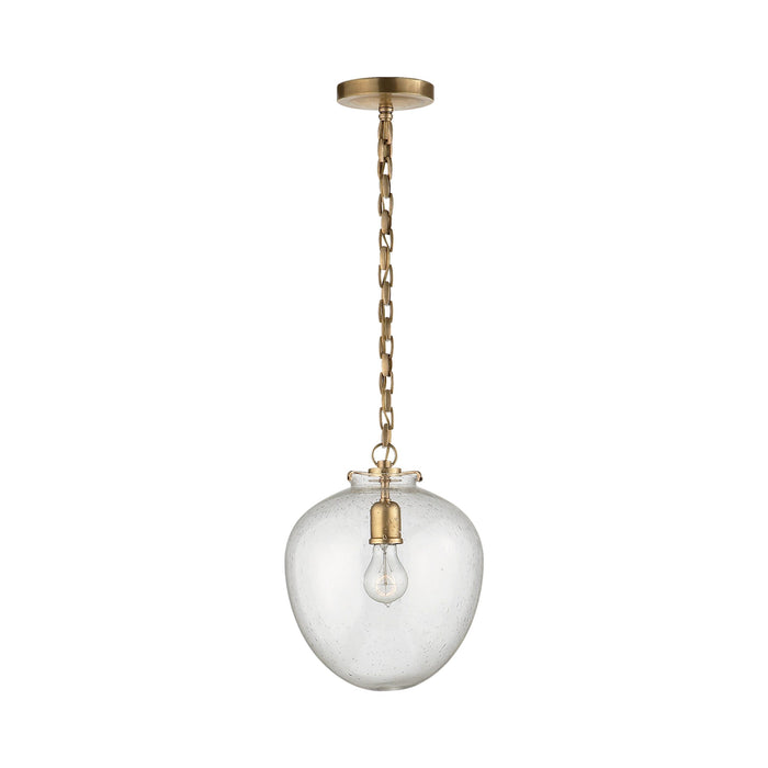 Katie Acorn Pendant Light in Hand-Rubbed Antique Brass/Seeded Glass.