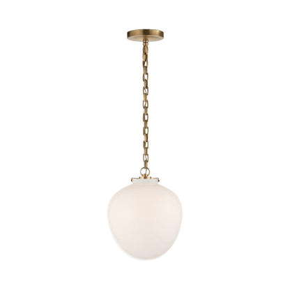 Katie Acorn Pendant Light in Hand-Rubbed Antique Brass/White Glass.
