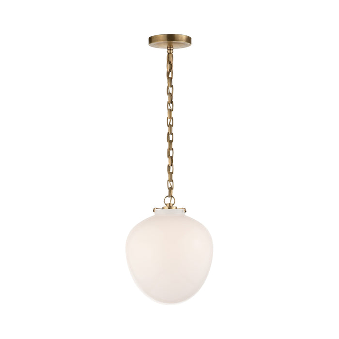 Katie Acorn Pendant Light in Hand-Rubbed Antique Brass/White Glass.
