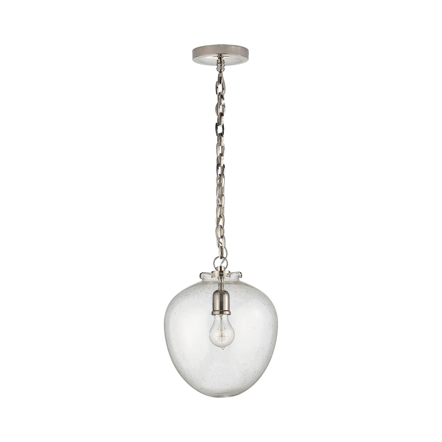 Katie Acorn Pendant Light in Polished Nickel/Seeded Glass.