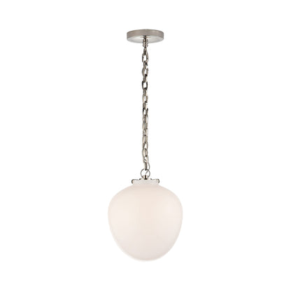 Katie Acorn Pendant Light in Polished Nickel/White Glass.