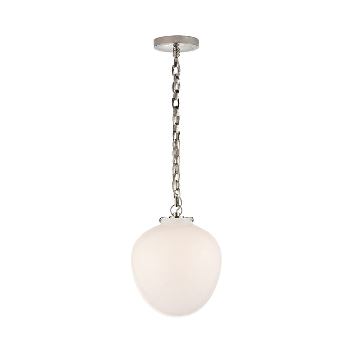 Katie Acorn Pendant Light in Polished Nickel/White Glass.