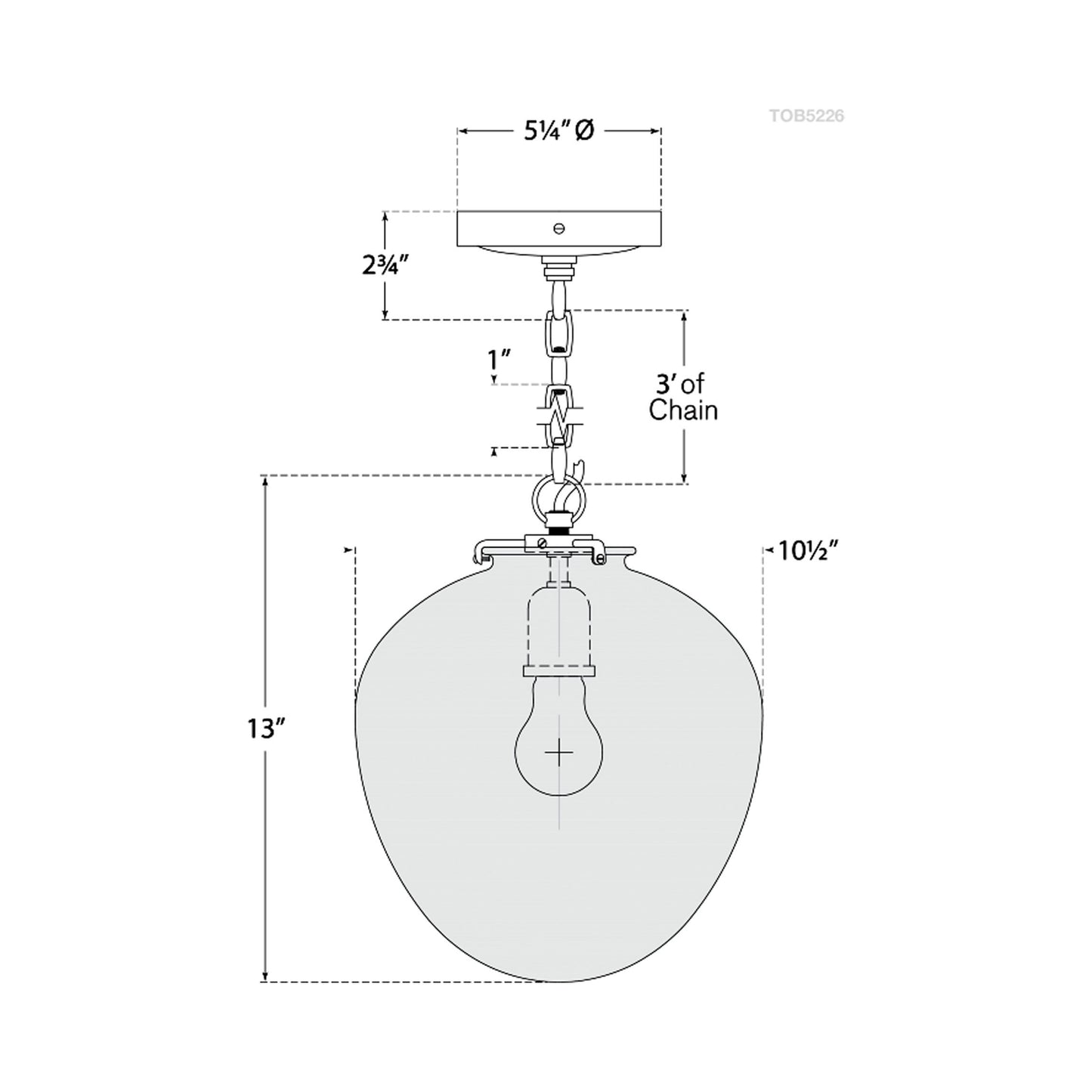 Katie Acorn Pendant Light - line drawing.